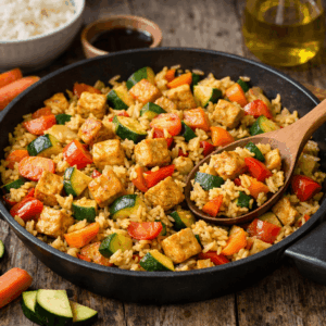 Reis-Tofu-Gemüse-Pfanne